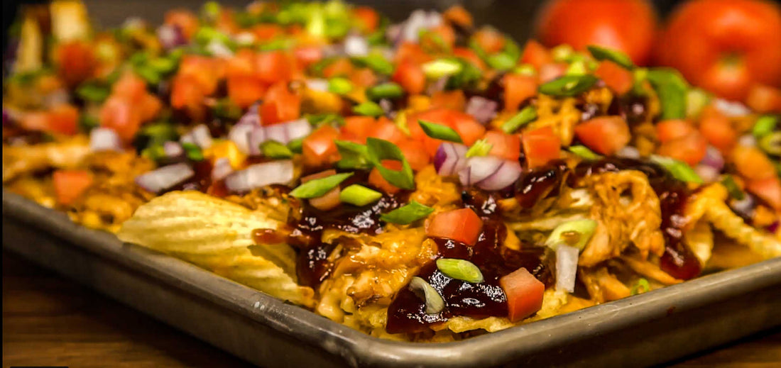 Garlic Cheddar BBQ Chicken Nachos