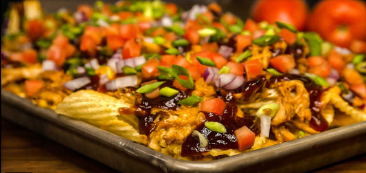 Garlic Cheddar BBQ Chicken Nachos